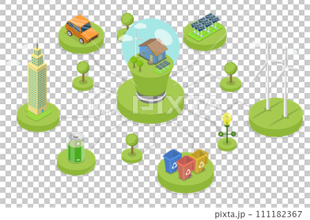 3D Isometric Flat Conceptual Illustration of Eco Technology 3D Isometric Flat Conceptual Illustration of Eco Technology 111182367