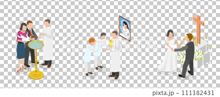 3D Isometric Flat  Set of Christian Ceremonies 111182431