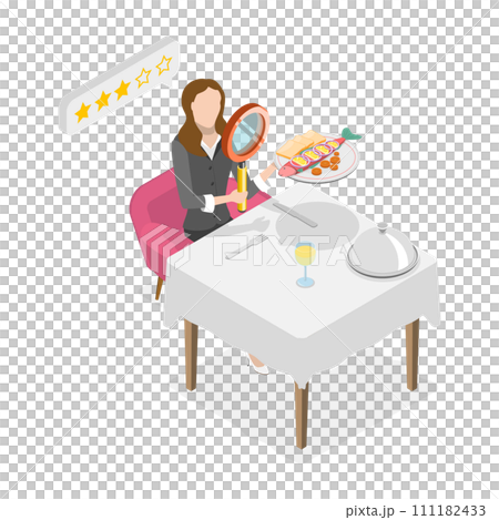 3D Isometric Flat  Conceptual Illustration of Restaurant Critic 111182433