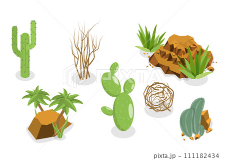 3D Isometric Flat  Set of Cactuses 111182434