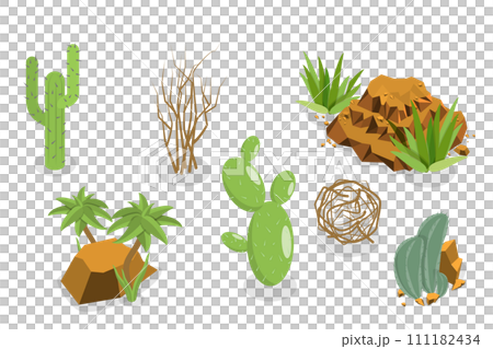 3D Isometric Flat  Set of Cactuses 111182434