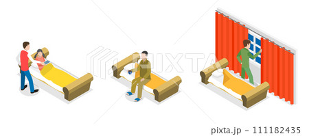 3D Isometric Flat  Conceptual Illustration of Sleep Hygiene 111182435