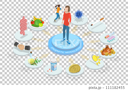 3D Isometric Flat  Conceptual Illustration of Epigenetic DNA 111182455