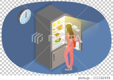 3D Isometric Flat  Conceptual Illustration of Night Snack 111182459