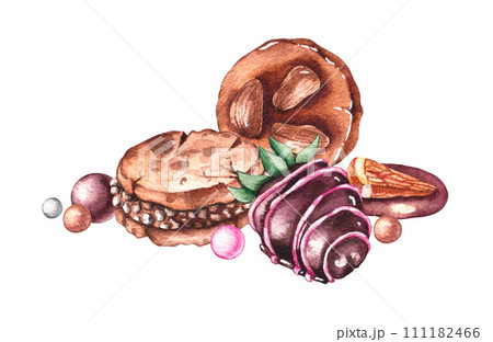 Watercolor sweet desserts hand drawn isolated Watercolor sweet desserts hand drawn isolated 111182466