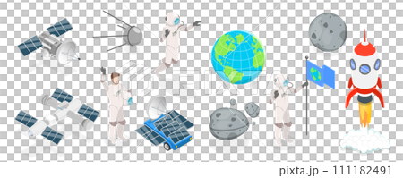 3D Isometric Flat Set of Space Elements 3D Isometric Flat Set of Space Elements 111182491