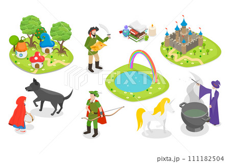 3D Isometric Flat  Set of Fairytale Characters and Items 111182504