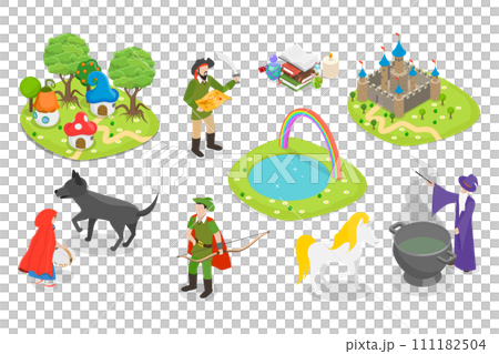 3D Isometric Flat  Set of Fairytale Characters and Items 111182504