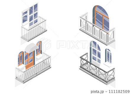 3D Isometric Flat  Set of Balconies 111182509