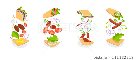 3D Isometric Flat  Set of Shawarmas 111182518