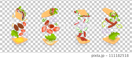 3D Isometric Flat  Set of Shawarmas 111182518