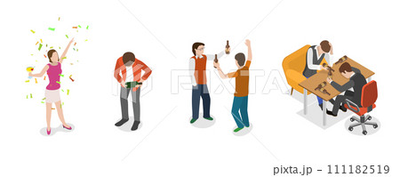 3D Isometric Flat Set of Drunk People 3D Isometric Flat Set of Drunk People 111182519
