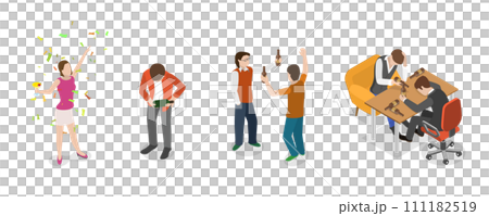 3D Isometric Flat Set of Drunk People 3D Isometric Flat Set of Drunk People 111182519