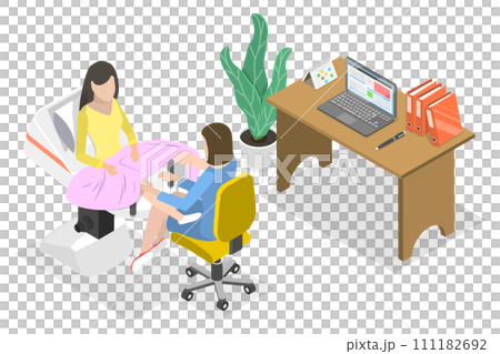3D Isometric Flat  Conceptual Illustration of Gynecologist, Female Medical Examination 111182692