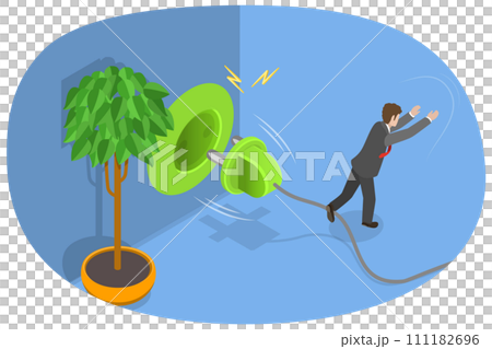 3D Isometric Flat  Conceptual Illustration of Electrical Cord Tripping, Keep Walkways Clear 111182696