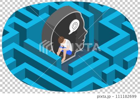 3D Isometric Flat  Conceptual Illustration of Childhood Trauma, Insecurity and Bullying 111182699