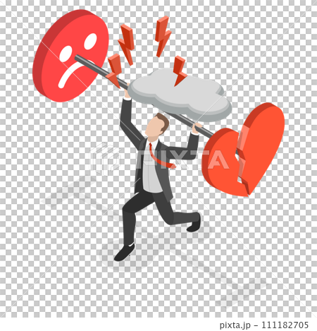 3D Isometric Flat  Conceptual Illustration of Psychological Pressure, Fear of Failure, Afraid of Business Mistake 111182705