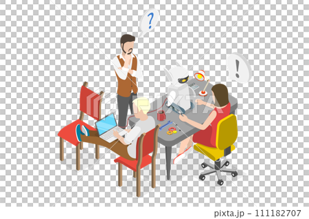 3D Isometric Flat  Conceptual Illustration of Robotics Club, Programming, Engineering and Technical Education 111182707