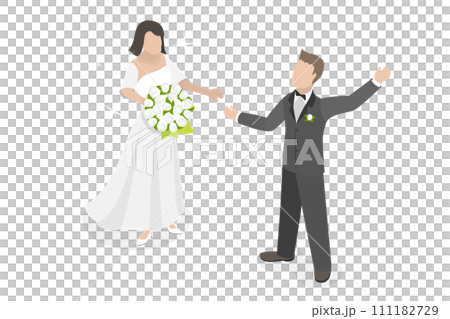 3D Isometric Flat Conceptual Illustration of Wedding Couple, Bride and Groom 3D Isometric Flat Conceptual Illustration of Wedding Couple, Bride and Groom 111182729