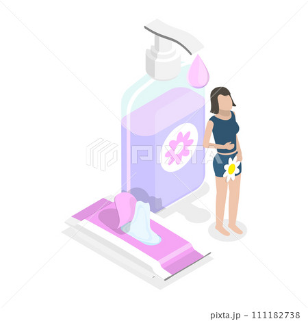 3D Isometric Flat  Conceptual Illustration of Feminine Hygiene, Intimate Care Product 111182738