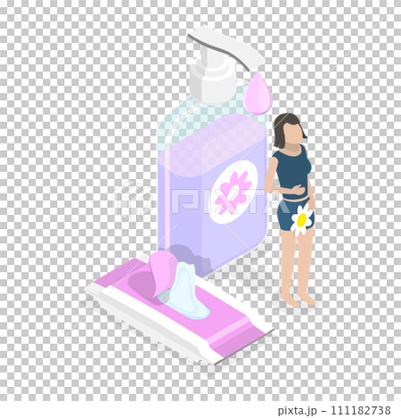 3D Isometric Flat  Conceptual Illustration of Feminine Hygiene, Intimate Care Product 111182738