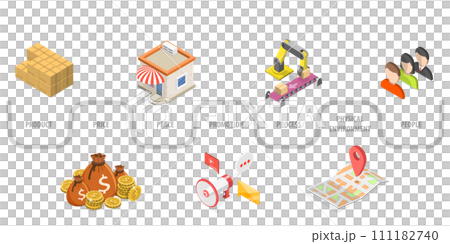 3D Isometric Flat Conceptual Illustration of 7 Ps Marketing Mix, Stands for Price, Place, Promotion, Product, People and Physical Environment 3D Isometric Flat Conceptual Illustration of 7 Ps Marketing Mix, Stands for Price, Place, Promotion, Product, People and Physical Environment 111182740
