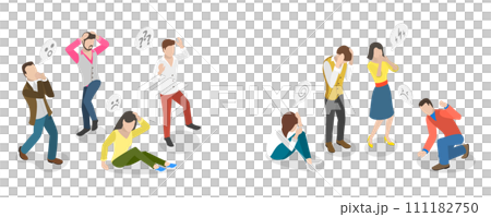 3D Isometric Flat  Conceptual Illustration of Shocked, Frightened, Scared Character, Emotional Gesturing People 111182750