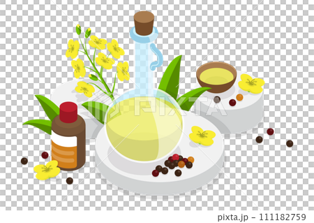 3D Isometric Flat Conceptual Illustration of Canola Oil, Natural and Healthy Nutrition 3D Isometric Flat Conceptual Illustration of Canola Oil, Natural and Healthy Nutrition 111182759