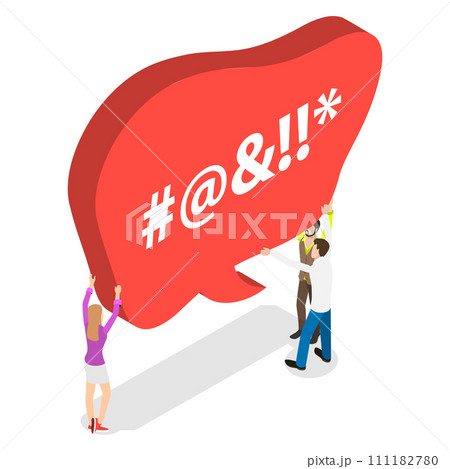 3D Isometric Flat  Conceptual Illustration of Profanity Speech Bubble, Swear Words Symbols or Bad Speech 111182780