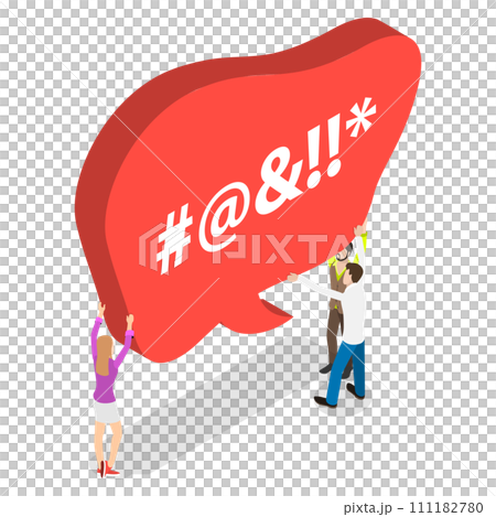 3D Isometric Flat  Conceptual Illustration of Profanity Speech Bubble, Swear Words Symbols or Bad Speech 111182780