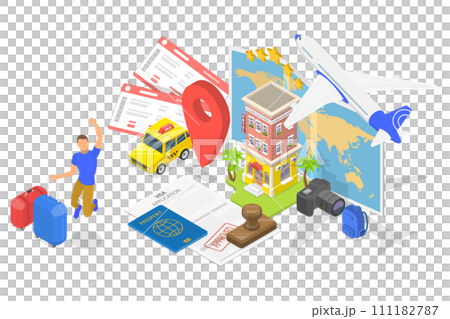 3D Isometric Flat Conceptual Illustration of Visa Application Approving, Traveling Abroad 3D Isometric Flat Conceptual Illustration of Visa Application Approving, Traveling Abroad 111182787