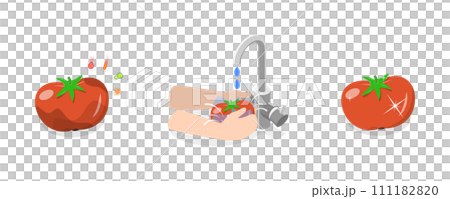 3D Isometric Flat Conceptual Illustration of Vegetable and Frute Safety, Washing Food Before Eating 3D Isometric Flat Conceptual Illustration of Vegetable and Frute Safety, Washing Food Before Eating 111182820