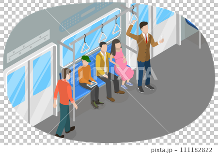 3D Isometric Flat Conceptual Illustration of Public Transport, Persons in Train Interior 3D Isometric Flat Conceptual Illustration of Public Transport, Persons in Train Interior 111182822