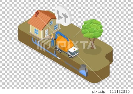 3D Isometric Flat  Conceptual Illustration of Sewer Cleaning Service, Removing Sewerage Obstructions 111182830