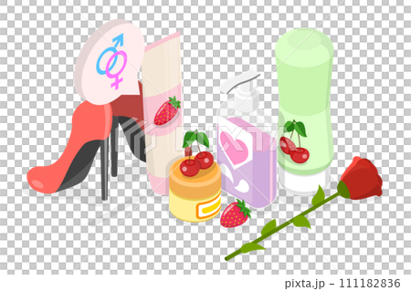 3D Isometric Flat  Conceptual Illustration of Lubricant, Oil and Cream Tube, Moisturizing Cosmetics 111182836