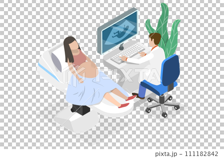3D Isometric Flat  Conceptual Illustration of Ultrasound Pregnancy Diagnostic, Baby Health Check 111182842