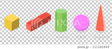 3D Isometric Flat Set of Polygon Formulas, Geometric Shapes 3D Isometric Flat Set of Polygon Formulas, Geometric Shapes 111182849