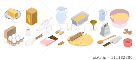 3D Isometric Flat Set of Baking Items, Ingredients, Utensils and Tools 3D Isometric Flat Set of Baking Items, Ingredients, Utensils and Tools 111182880