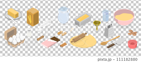 3D Isometric Flat Set of Baking Items, Ingredients, Utensils and Tools 3D Isometric Flat Set of Baking Items, Ingredients, Utensils and Tools 111182880