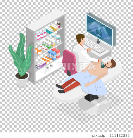 3D Isometric Flat Conceptual Illustration of Ultrasonic Diagnosis Of Thyroid Gland, Ultrasound Examination 3D Isometric Flat Conceptual Illustration of Ultrasonic Diagnosis Of Thyroid Gland, Ultrasound Examination 111182883