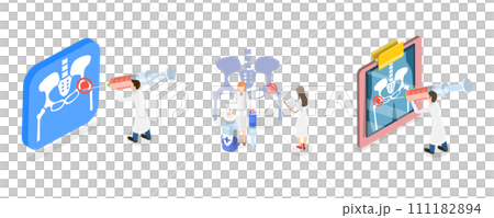 3D Isometric Flat  Conceptual Illustration of Hip Joint Cortisone Injection, Bones of the Pelvis and Hip, Human Anatomy 111182894