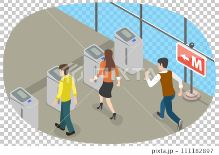 3D Isometric Flat Conceptual Illustration of Subway Pass, Access Control Equipment 3D Isometric Flat Conceptual Illustration of Subway Pass, Access Control Equipment 111182897
