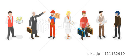 3D Isometric Flat  Set of Professions, Specialists in Uniform 111182910