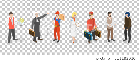 3D Isometric Flat  Set of Professions, Specialists in Uniform 111182910