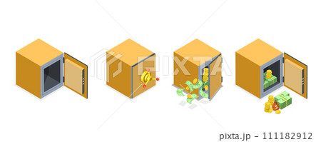 3D Isometric Flat Set of Bank Vaults, Steel...のイラスト素材 [111182912] - PIXTA