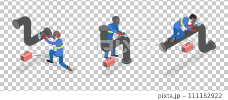3D Isometric Flat  Set of Welder Workers, Professional in Protective Mask and Gloves 111182922