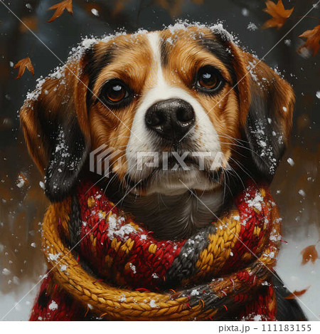 AI-generated content. Beagle Cartoonish in the Snow 111183155