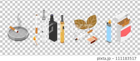3D Isometric Flat  Set of Smoker Collection, Smoking Attributes and Tobacco Products 111183517
