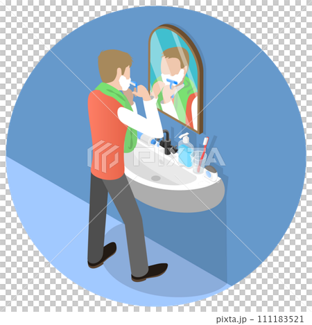 3D Isometric Flat  Conceptual Illustration of Skincare For Men, Man Shaving Face 111183521