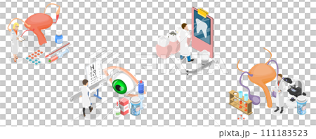 3D Isometric Flat  Set of Gynecologist, Dentist, Optometrist And Andrologist, Healthcare and Medicine 111183523